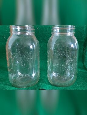 2 Ball Mason Wide Mouth Glass Canning Jars - Clear With Fruit Design